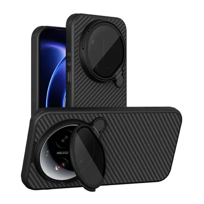 NILLKIN For Xiaomi 17 Ultra 5G Magnetic Case TPU + Aramid Fiber Lens Cover Kickstand Phone Cover - Black