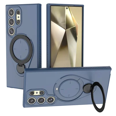 Für Samsung Galaxy S24 Ultra Magnetische Hülle Drehbarer Ständer TPU PC Handytasche - Blau