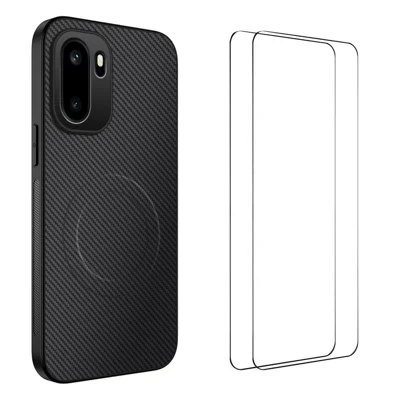 WANLONFENG For OnePlus Ace 6T 5G / OnePlus 15R 5G / OnePlus Ace 6 5G Magnetic Case  TQ1 Series Carbon Fiber Texture PC TPU Phone Cover with 2Pcs Screen Films - Black