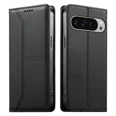 For Google Pixel 10 Pro XL Wallet Stand Case Line Splicing TPU PU Leather Phone Cover - Black