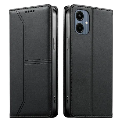 Phone Case For Samsung Galaxy A06 4G  /  A06 5G Wallet Stand Line Splicing TPU PU Leather Phone Cover - Black