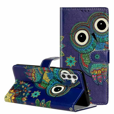 For Samsung Galaxy A57 5G Case Pattern Leather Wallet Phone Cover with Strap - Blue Owl
