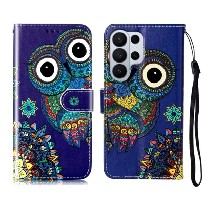 For Samsung Galaxy S26 Ultra Case Pattern Leather Wallet Phone Cover with Strap - Blue Owl