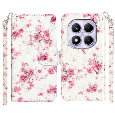 For Xiaomi Redmi Note 15 Pro 4G (Global) Wallet Case 3D Pattern Printed Leather Phone Cover with Strap - Roses