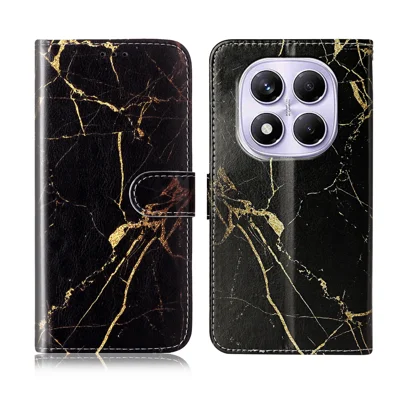 For Xiaomi Redmi Note 15 5G (Global) / Xiaomi Poco M8 5G / Xiaomi Redmi Note 15 4G (Global) Stand Case Marble Painted Folio Flip Leather Wallet Phone Cover - Black Gold Marble
