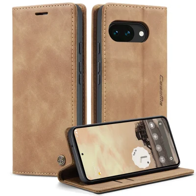 CASEME For Google Pixel 10a Wallet Case 013 Series PU Leather Phone Cover Stand - Brown