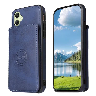 For Samsung Galaxy A08 5G / A08 4G / A07 4G Case Card Holder Kickstand PU Leather + TPU Phone Cover - Blue