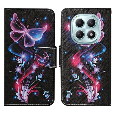Voor Xiaomi Redmi Note 15 4G (Global) Hoesje Patroonbedrukking Beschermend Leren Folio Telefoonhoesje met Polsbandje - Glanzende Vlinder