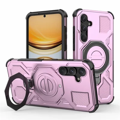 Bulk Purchasing For Samsung Galaxy A55 5G Magnetic Case Rotating Metal Kickstand PC + TPU Phone Back Cover - Pink