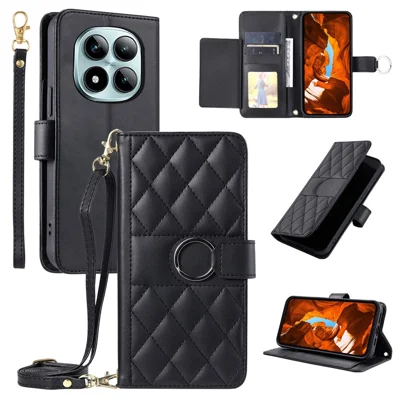 Voor Xiaomi Redmi Note 15 Pro 5G (Global) Hoesje Ringgesp Portemonnee Stand Rhombus Crossbody Leren Hoes - Zwart