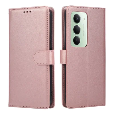Crossbody Leather Case for Xiaomi Redmi 15 5G (Global) (169mm) / Redmi 15 4G (169mm) / Redmi Note 15R Ring Buckle Wallet Stand Rhombus Mobile Cover - Rose Gold