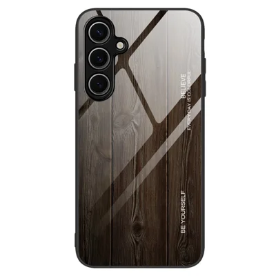 For Samsung Galaxy S26 Case TPU + Tempered Glass Back Phone Cover Wood Texture - Black