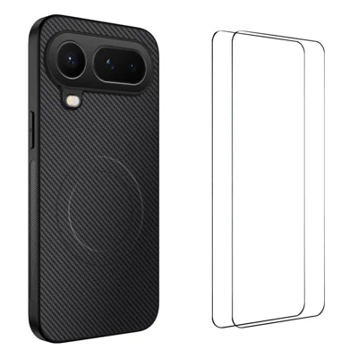 WANLONFENG For Honor Magic8 Pro Air 5G Magnetic Case  TQ1 Series Carbon Fiber Texture PC TPU Phone Cover with 2Pcs Screen Films - Black