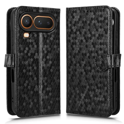 Étui portefeuille pour Honor Magic8 Pro Air 5G avec motif à pois, housse en cuir PU avec dragonne - Noir