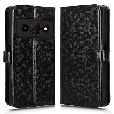 Für ZTE Nubia P7 Pro 5G / Optus X Value 5G Brieftaschenhülle mit Punkt-Muster-Prägung aus PU-Leder mit Handschlaufe - Schwarz