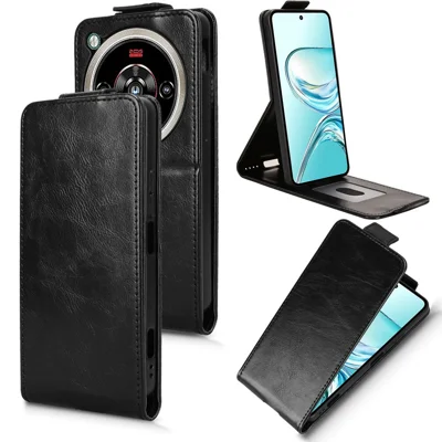 Capa de Pé para ZTE nubia Focus 2 Ultra 5G com Fecho Magnético, Capa de Couro com Suporte de Abertura Vertical e Porta-cartões - Preto