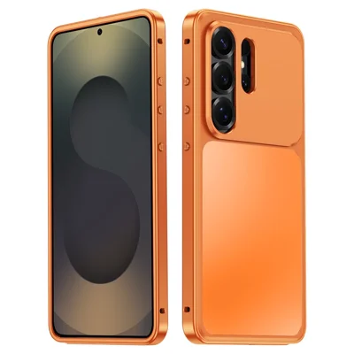For Samsung Galaxy S23 Ultra Magnetic Case Metal Frame PC Back Phone Cover with Pop-Up Buckle - Orange