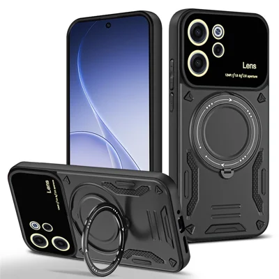 For Oppo Reno15 F 5G Case Rotating Magnetic Kickstand PC + TPU Phone Cover - Black