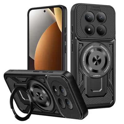Magnetic Case For Xiaomi Poco M8 Pro 5G  /  Redmi Note 15 Pro+ 5G (Global) Rotating Kickstand TPU + PC Phone Cover - Black