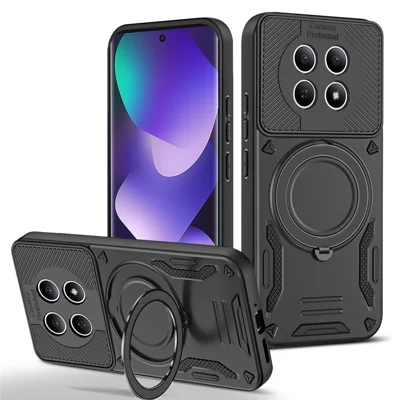 Magnetische Hülle für Xiaomi Poco M8 5G / Redmi Note 15 5G (Global) stoßfester TPU + PC-Handy-Rückdeckel mit Ständer - Schwarz