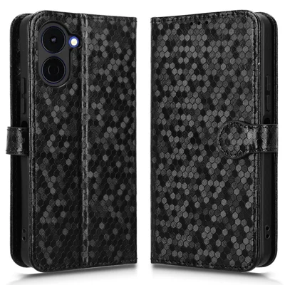 For TECNO Spark Go 3 Wallet Case Dot Pattern Imprint PU Leather Phone Cover with Wrist Strap - Black