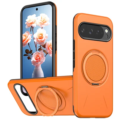 For Google Pixel 10 Pro XL / Google Pixel 9 Pro XL Magnetic Case Rotating Kickstand TPU + PC Phone Cover - Orange
