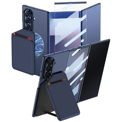 GKK für Samsung Galaxy Z TriFold 5G Hülle mit HD Front-Temperglasfolie, magnetischer Kartenhalter, ultradünne PC-Handyhülle – Dunkelblau