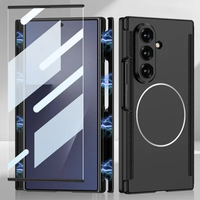 GKK voor Samsung Galaxy Z TriFold 5G Magnetische Hoes met Gehard Glas Voorfolie Dubbele Magnetische Scharnieren Harde PC Telefoonhoes - Zwart