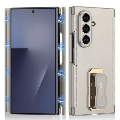 GKK Für Samsung Galaxy Z TriFold 5G Tasche mit Hartglas-Schutzfolie, magnetischem Handschlaufe, Ständer und Hart-PC-Handyhülle - Titan Grau