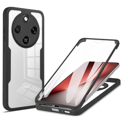 Funda para móvil Honor Magic8 Lite 5G / X9d 5G / X70 5G, carcasa transparente de acrílico + TPU con película protectora PET - Negro