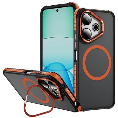 Coque magnétique pour Xiaomi Redmi 13 5G / 13 4G avec support lentille pivotant, housse arrière mate - Orange