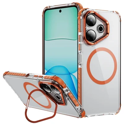 Coque transparente pour Xiaomi Redmi 13 5G / 13 4G avec support à lentille pivotante, coque magnétique - Orange