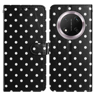 Fodero in pelle per Honor X70 5G / Honor X9d 5G, custodia portafoglio con motivo a pois e supporto, cover a libro - Nero