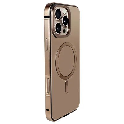 Funda magnética de aleación de aluminio para iPhone 16 Pro compatible con MagSafe, funda anticaídas - Oro Desierto