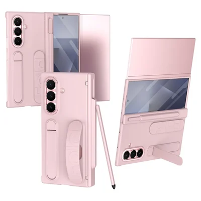 For Samsung Galaxy Z TriFold 5G Case Kickstand Wristband Hard PC Phone Cover with Pen Slot / Stylus - Pink