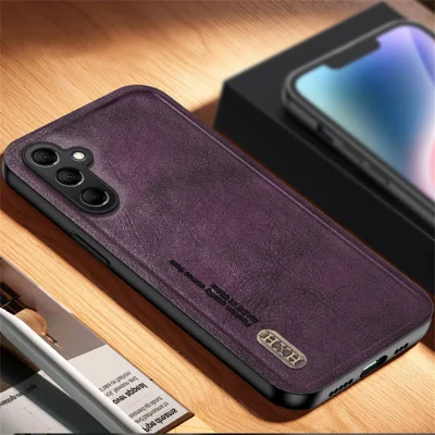 For Samsung Galaxy S25 FE Case Retro Texture Matte TPU + PU Leather Back Cover Support Magnetic Car Holder - Purple