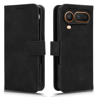 Étui en cuir pour Honor Magic8 Pro Air 5G - Étui portefeuille avec support pivotant anti-chute, effet toucher peau, pour téléphone - Noir