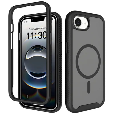 For iPhone 17e / 16e Magnetic Phone Case Detachable 2 in 1 Translucent Matte PC TPU Back Cover Compatible with MagSafe - Black