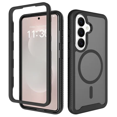 For Samsung Galaxy S26 Magnetic Phone Case Detachable 2 in 1 Translucent Matte PC TPU Back Cover - Black
