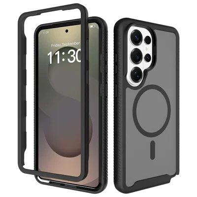 For Samsung Galaxy S26 Ultra Magnetic Phone Case Detachable 2 in 1 Translucent Matte PC TPU Back Cover - Black