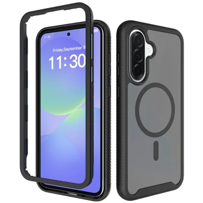 For Samsung Galaxy A37 5G Magnetic Phone Case Detachable 2 in 1 Translucent Matte PC TPU Back Cover - Black