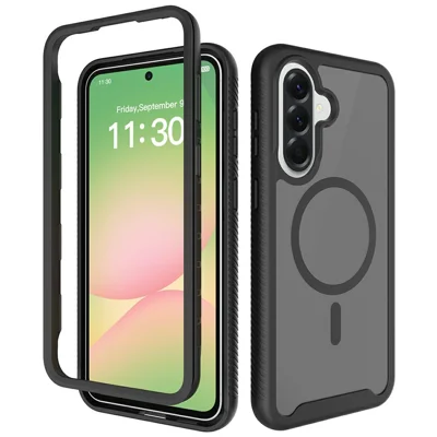 For Samsung Galaxy A57 5G Magnetic Phone Case Detachable 2 in 1 Translucent Matte PC TPU Back Cover - Black