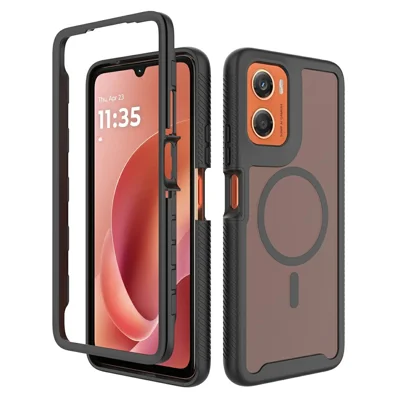 For Motorola Moto G06 Power 4G / G06 4G Magnetic Phone Case Detachable 2 in 1 Translucent Matte PC TPU Back Cover - Black