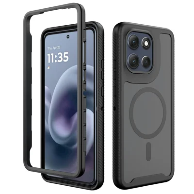For Motorola Moto G86 5G Magnetic Phone Case Detachable 2 in 1 Translucent Matte PC TPU Back Cover - Black