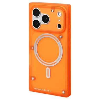 WAKCAS For iPhone 17 Pro Max Case Industrial Screw Style Square Edge Matte TPU Cover Compatible with MagSafe - Orange