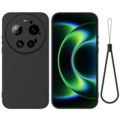 For Xiaomi 17 Ultra 5G Liquid Silicone Case Phone Back Cover with Hand Strap - Black