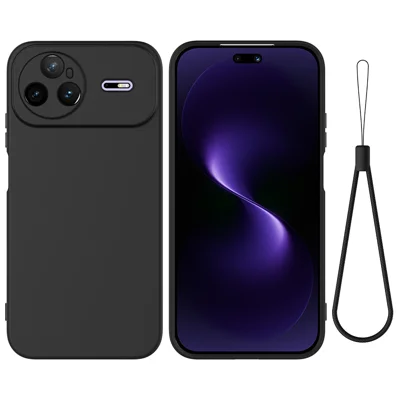 Étui en silicone liquide pour Huawei nova 15 Pro 5G avec dragonne - Noir
