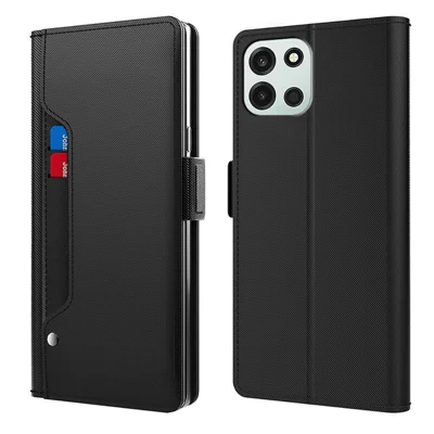 For OnePlus Turbo 6V 5G / Turbo 6 5G Case PU+TPU Magnetic Flip Phone Cover with Stand - Black