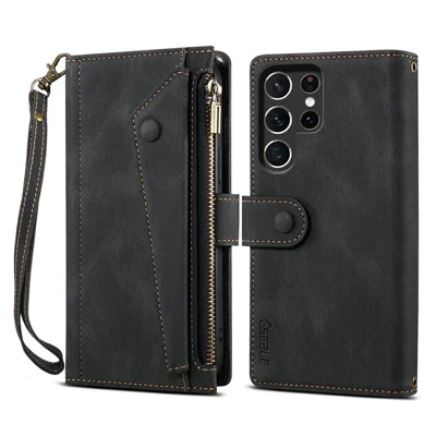 ESEBLE Star Series For Samsung Galaxy S26 Ultra Case Zipper Wallet Leather Stand Phone Cover - Black