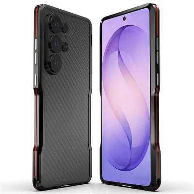 LUPHIE For Samsung Galaxy S26 Ultra Case Metal Bumper Frame Shockproof Phone Cover - Black / Red